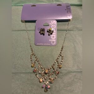 Claire's Silver-Tone Iridescent Crystal Layered Necklace & Stud Earrings